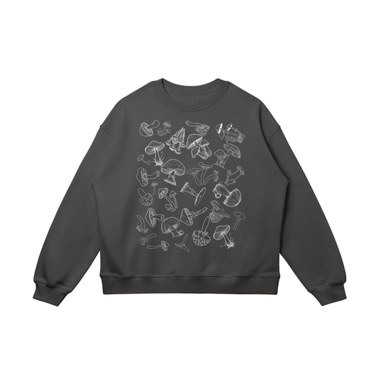 Oversized Cotton Sweatshirt, 'Cozy Mushroom' Dark