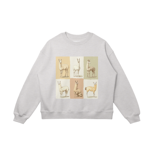 Loose Fit Cotton Sweatshirt, 'Alpaca Grid'