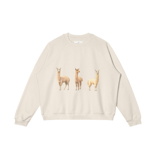 Heavyweight Fleeced-line Sweatshirt, Cotton, 'Alpacas'